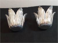 2pc Silvered  Lotus Votive Candle Holders