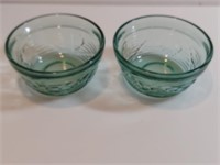 2pc Vintage Green Glass Flower Poppy Ramekin Bowl