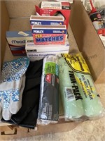 Painting supplies, gloves, stapler, matches ,