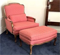 French Style Upholstered Chair and Ottoman