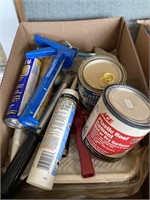 Painting supplies and scraper