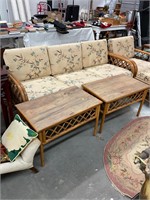 Bamboo Ratan Sofa & Chair with Ottoman & Tables