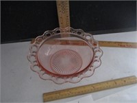 Vintage pink depression scalloped open glass bowl