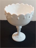 Indiana Teardrop Pedestal Bowl Opal Milk Glass