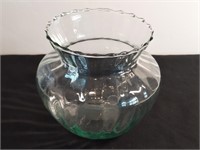 Blown Glass Basin Vase Blue-green Tint This