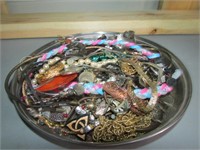 Silver Platter of Various Costume Jewelry