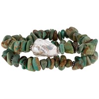 Turquoise & Baroque Pearl Stretch Bracelet Set