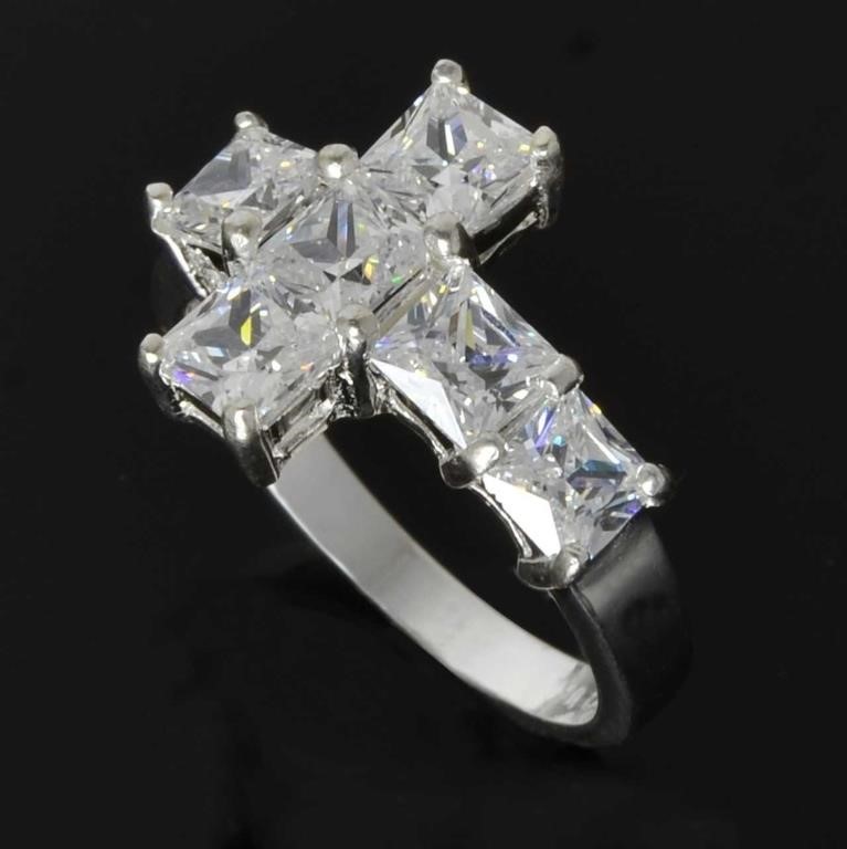 Sterling Silver Sideways CZ Cross Ring SZ 8