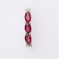 Three Stone Ruby Red Glass & Zircon Linear