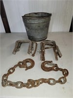 U bolts, metal bucket and chain