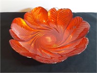 Antique Gold Backed Red Goofus Glass Flower Bowl