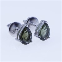 Pear Shape Moldavite Sterling Slv Stud Earrings