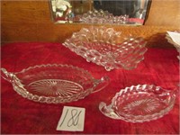 3 PIECES FOSTORIA - 2 CANOE DISHES, FOOTED BOWL