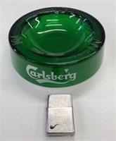 VTG Carlsberg Green Ashtary & Zippo Lighter