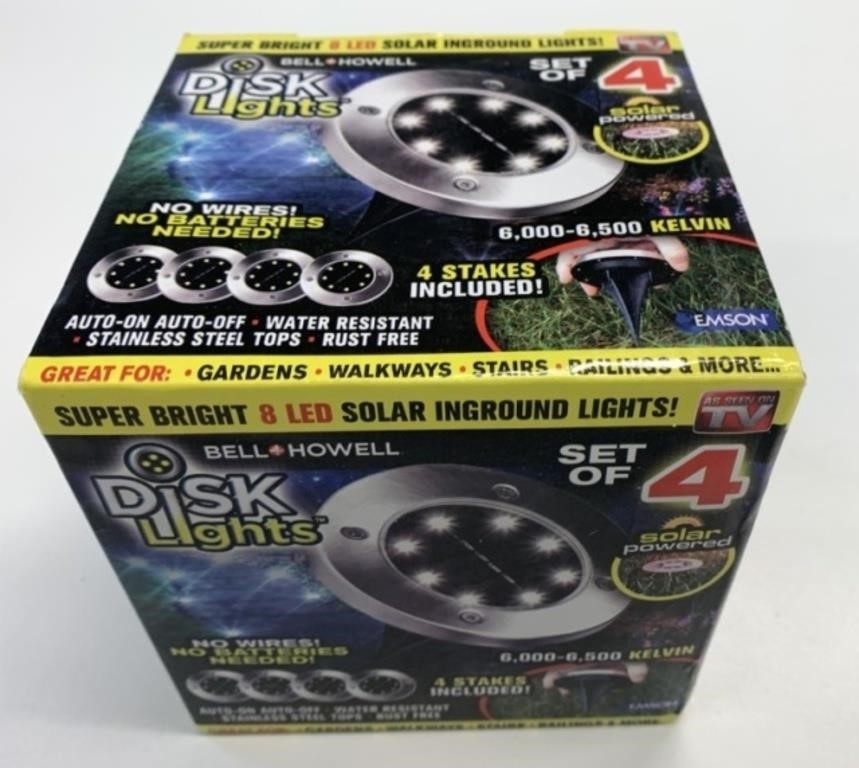 New Solar LED Bell & Howell 4 Pack Discs Lights