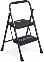 HBTower 2 Step Ladder, Wide Pedal, Steel, Black. -
