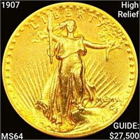 1907 High Relief $20 Gold Double Eagle CHOICE BU