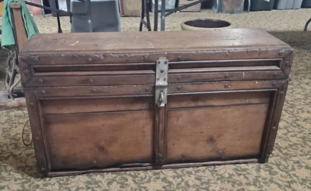 Antique wooden tool chest, 40"×13"×20"