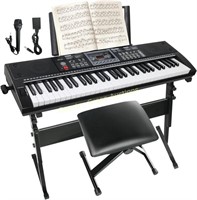 61-Key Electric Piano: LED, Mic, Stand-Black