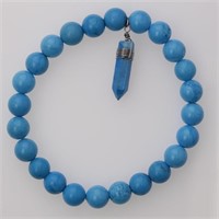 Blue Bead Stretch Bracelet With Hex Charm