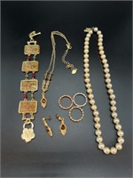 Bracelet, 2 Necklaces, Pair of Earrings, & 3 Rings