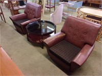 Mid Century Tufted Back Club Chairs in Leather