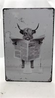 New Bull On Toilet Reading Newspaper Metal Sign