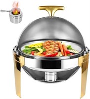 Gold Accent Round Chafing Dish Set, 6.5 Quart