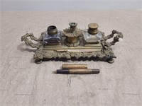 Antique Double  Inkwell & Pen's