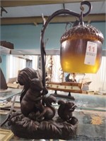 CAST SQUIRREL LAMP W/ GLASS ACORN SHADE 15"