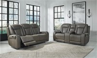 Ashley Card Player Sofa & Love W/ Heat & Massage