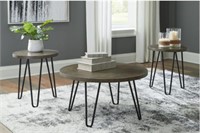 ASHLEY HADASKY 3-PIECE ROUND COFEE & END TABLE SET