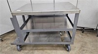 S/S 3 TIER TOPPED GREY METAL UTILITY CART ON WHEEL