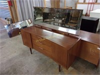 Rough Teak Dresser with Panoramic Mirror and