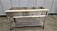 QUEST 5' S/S 4 WELL HOT FOOD STEAM TABLE ON WHEELS