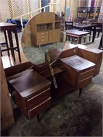 Homeworthy Teak Dresser with Round Mirror