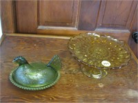 Hen in nest and pedestal cake plate