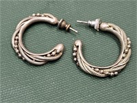 VTG 925 Silver Round Circle Hoop Earrings