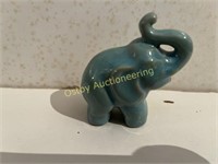 Solid Blue Glazed Trunk Up Elephant 2 ¾"X2 ¾"