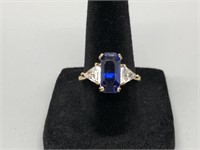 Blue Sapphire and Diamond Ring