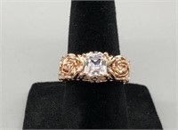 Rose Gold and Diamond Solitaire Ring Rose Accent