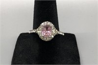 Pink Zirconia and Diamond Ring