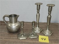 Lot of (4) Pewter Candle Sticks
