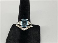 Two Piece Aquamarine and Diamond Ring Set