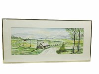 Framed Water Color Signed Norma Widman 34x17"