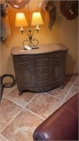 Wood chest includes lamp