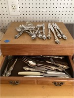 40+ pieces misc flatware with chest