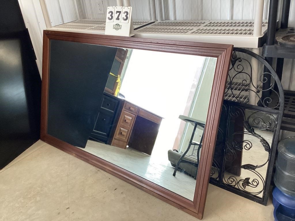 VERY LARGE WOOD FRAMED MIRROR.