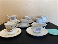 Set of seven decorative tea cups and saucers #57