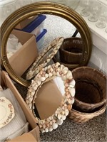 Gold framed/seashell mirrors and baskets lot